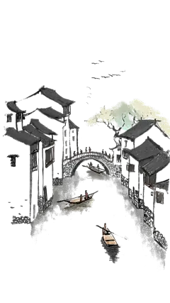 中国风系列水墨风江南水乡元素