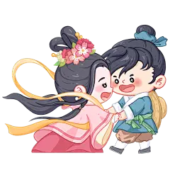 手绘-卡通七夕元素贴纸-牛郎织女