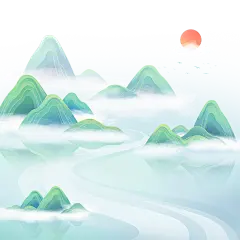 风光系列中国风山脉河流红日贴纸