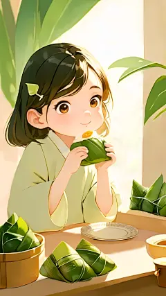 端午节光影感人物粽子插画背景