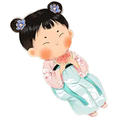 中国风古代元素贴纸吃西瓜女孩