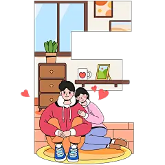 情人节扁平风情侣约会恋爱场景LOVE组合元素素材
