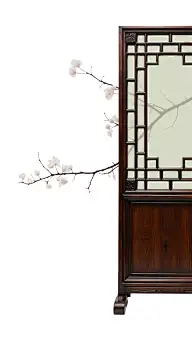 中国风典雅花枝屏风元素