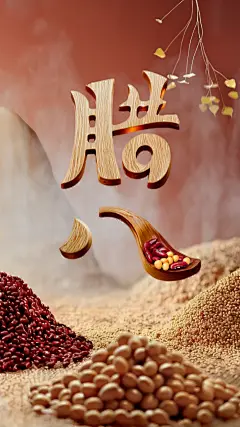 腊八节实景感腊八食材组合艺术字背景