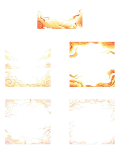 素材组合-通用手绘插画中式祥云边框元素贴纸