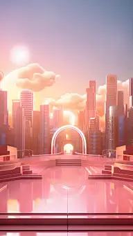 通用电商促销未来感城市促销3D立体C4D场景背景图片素材