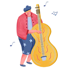 手绘-音乐节人物元素贴纸-低音提琴