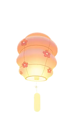 中国风卡通感可爱橙红色飘浮花朵孔明灯元素