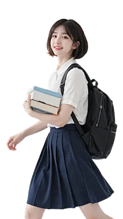 人物系列写实感短发女学生手抱书本走路元素