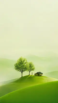 春分光影感渐变人物房子背景