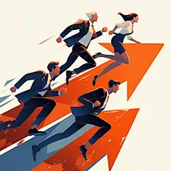 常规内容-人物系列插画风商务人物奔跑业绩箭头上升概念插画元素