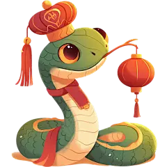 蛇年春节通用厚涂插画拟人蛇元素