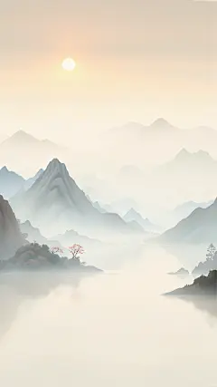 背景系列水墨复古渐变山水湖泊背景