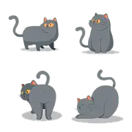 卡通灰色猫咪手绘插画贴纸