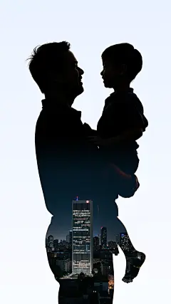 父亲节实景感人物剪影城市创意场景背景
