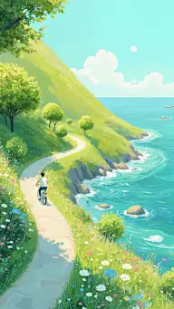 夏天光影海边天空插画背景