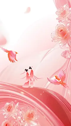 七夕唯美感喜鹊花朵丝带人物背景