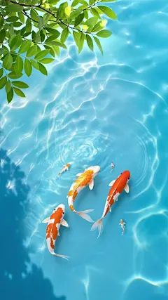 夏至实景感池塘水波纹锦鲤背景