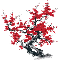 中国风水墨国画红色梅花
