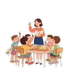 人物系列插画风手绘老师给孩子讲课元素