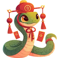 蛇年春节通用厚涂插画拟人蛇元素