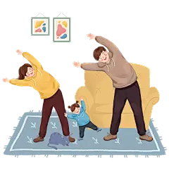 手绘一家人一起做运动插画元素
