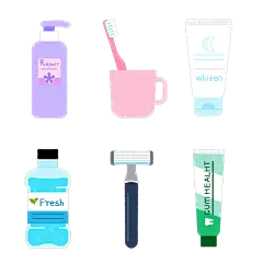 美妆系列插画风个护沐浴洗漱用品元素组合