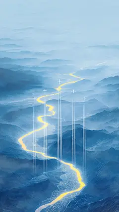建军建党肌理感飞机剪影云雾山川插画背景