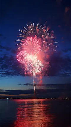 元旦节新年实景梦幻感烟花背景插画元素素材