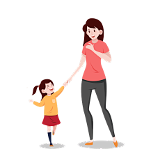 母女牵手逛街游玩元素