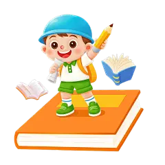 教育系列插画风小学生带着文具在书本上元素