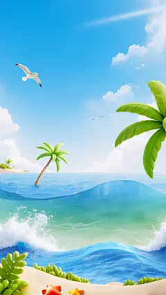 夏天软3D风海滩椰树天空背景