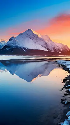 通用唯美自然山川湖水雪山日出风景背景