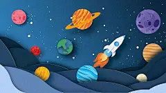 通用剪纸风卡通星球星空背景素材