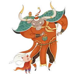 中式圣诞节创意插画贴纸-红孩儿