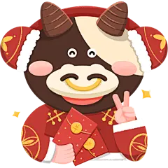 插画素材-春节可爱牛年贴纸-红包