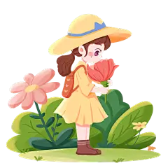 手绘-儿童教育场景插画-闻花香