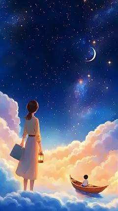 教师节梦幻感人物云朵星空背景