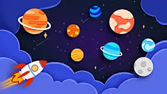 风光系列通用插画剪纸风卡通星空星球背景静态素材