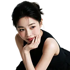 人物系列写实扎发浓妆美女俯身托脸目视侧方半身元素