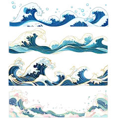 风光系列国潮风海浪浪花边框