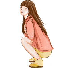手绘人物插画-蹲着的女孩