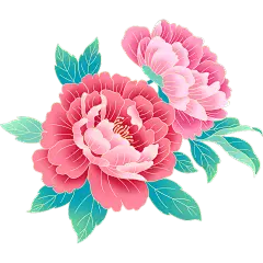 植物系列国潮风各色牡丹金色描边组合