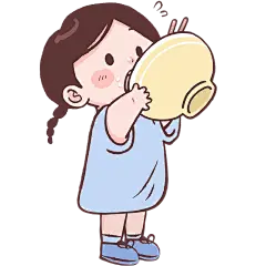 人物系列手绘风小女孩站姿捧碗吃饭元素