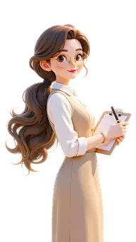 教育系列3D风手拿文件长发女教师半身元素