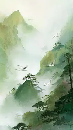 中国风系列彩色水墨画风山林背景