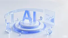 科技风系列立体感蓝色玻璃质感AI图标数据元素背景