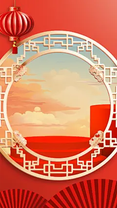 通用电商促销中国风中式3D立体C4D门框场景背景图片素材
