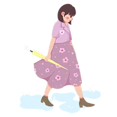 手绘-雨天女生人物插画贴纸4