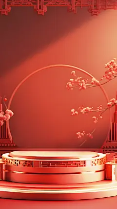 年货节电商促销中国风中式展台背景图片素材